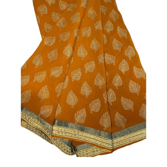 Women's Orange Leaves Indian Sari / Saree - Picture 3 of 6